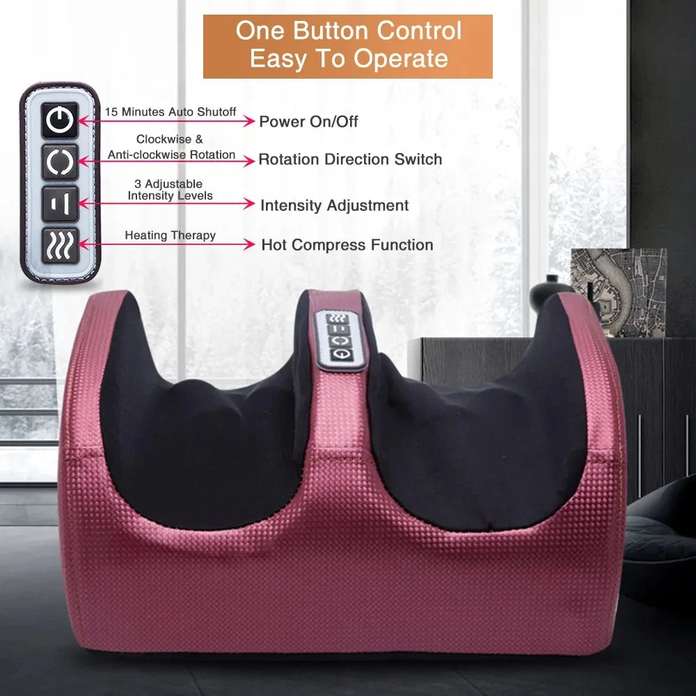 Electric Foot Massager with Heat & Deep-Kneading Nodes – Pain Relief for Feet, Calves & Ankles