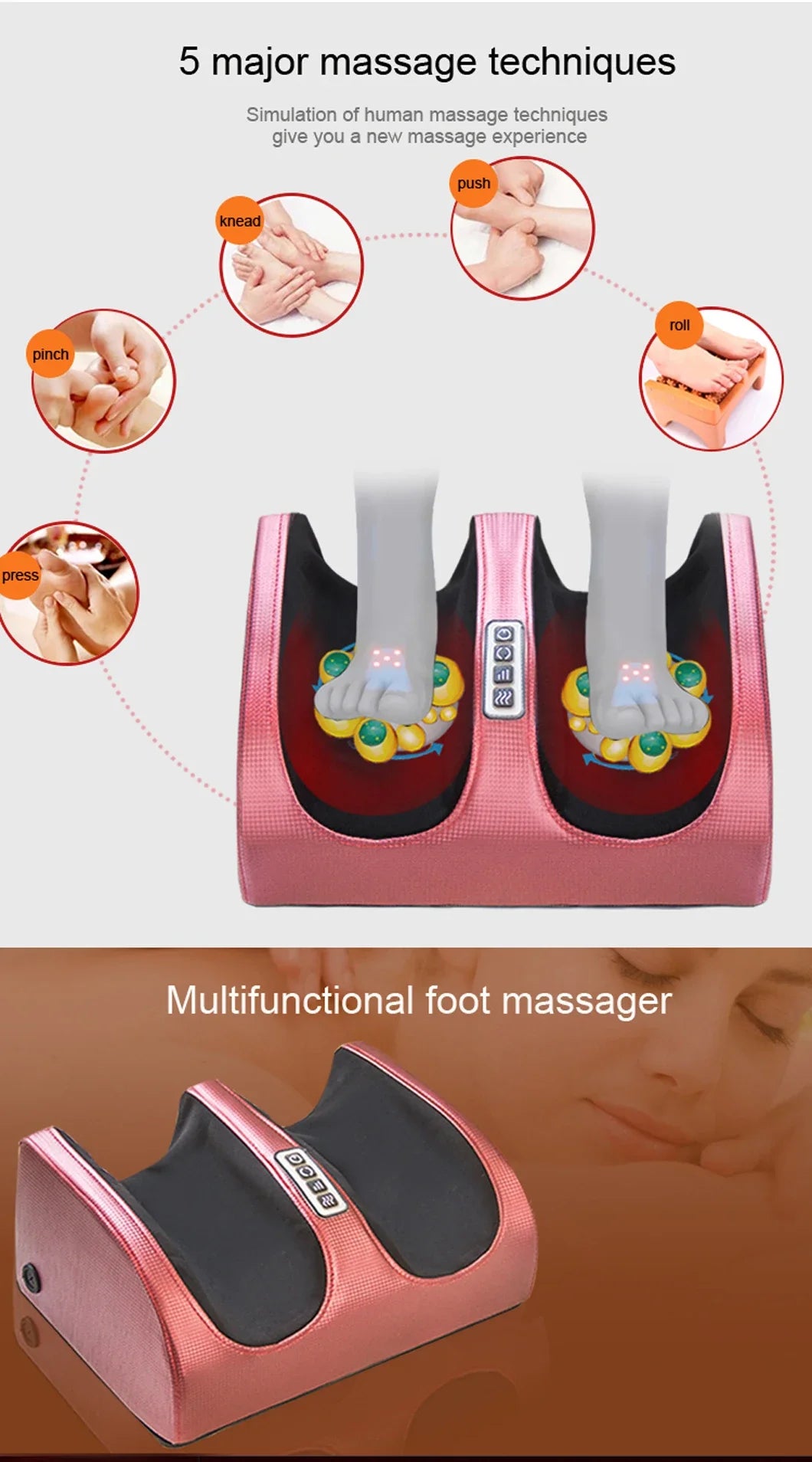 Electric Foot Massager with Heat &amp; Deep-Kneading Nodes – Pain Relief for Feet, Calves &amp; Ankles