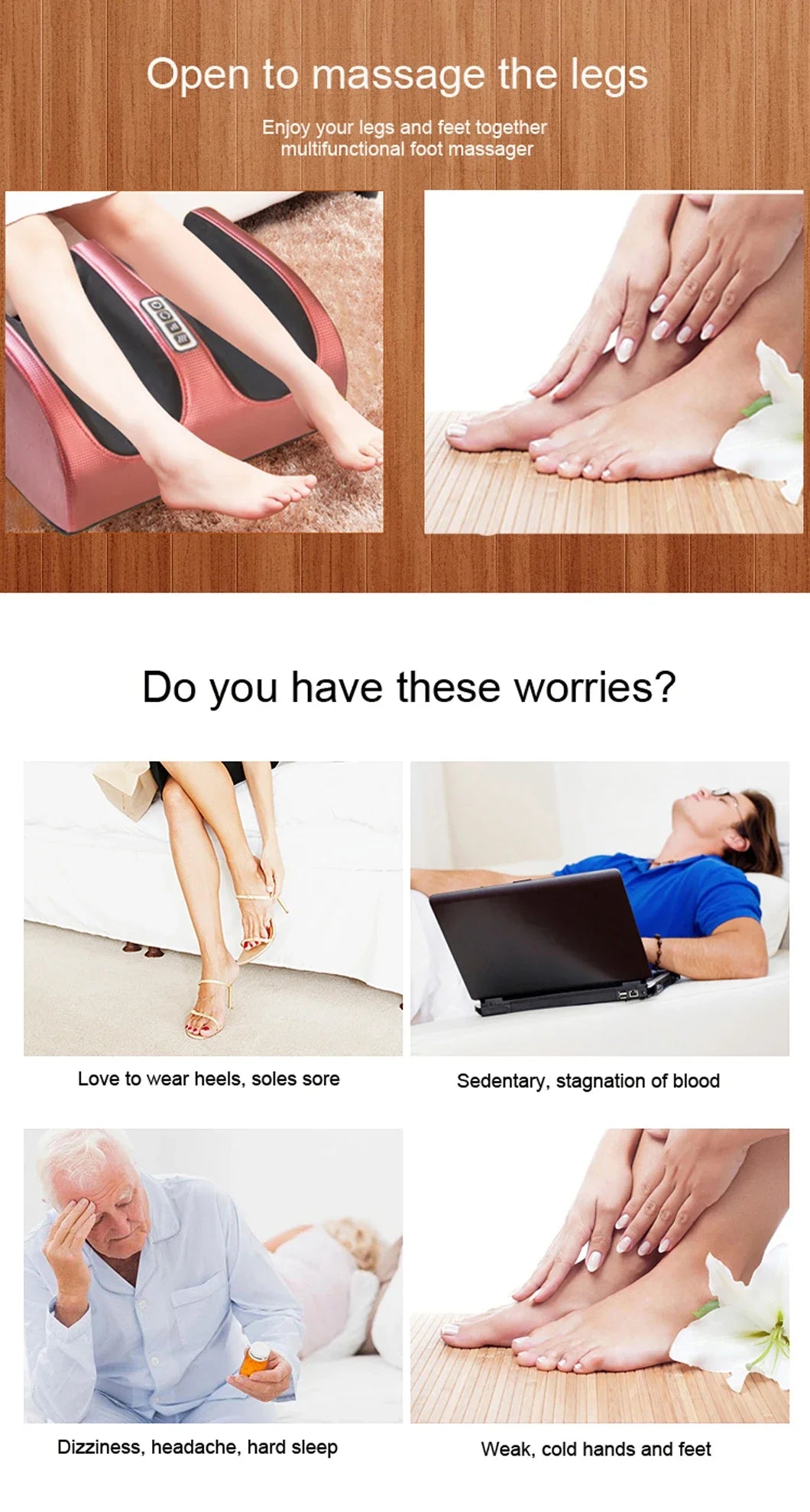 Electric Foot Massager with Heat &amp; Deep-Kneading Nodes – Pain Relief for Feet, Calves &amp; Ankles